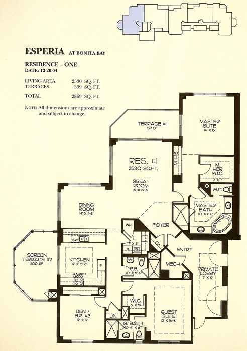 Esperia South original Residence One floor plan