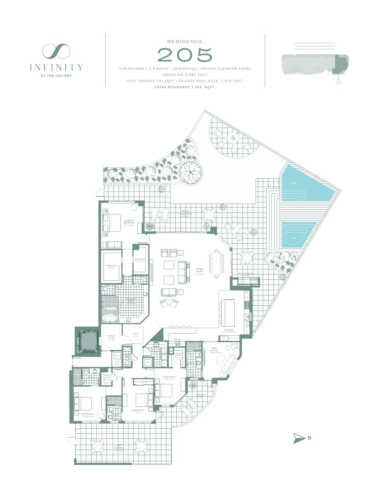 Infinity developer Residence 205 special private pool deck floor plan